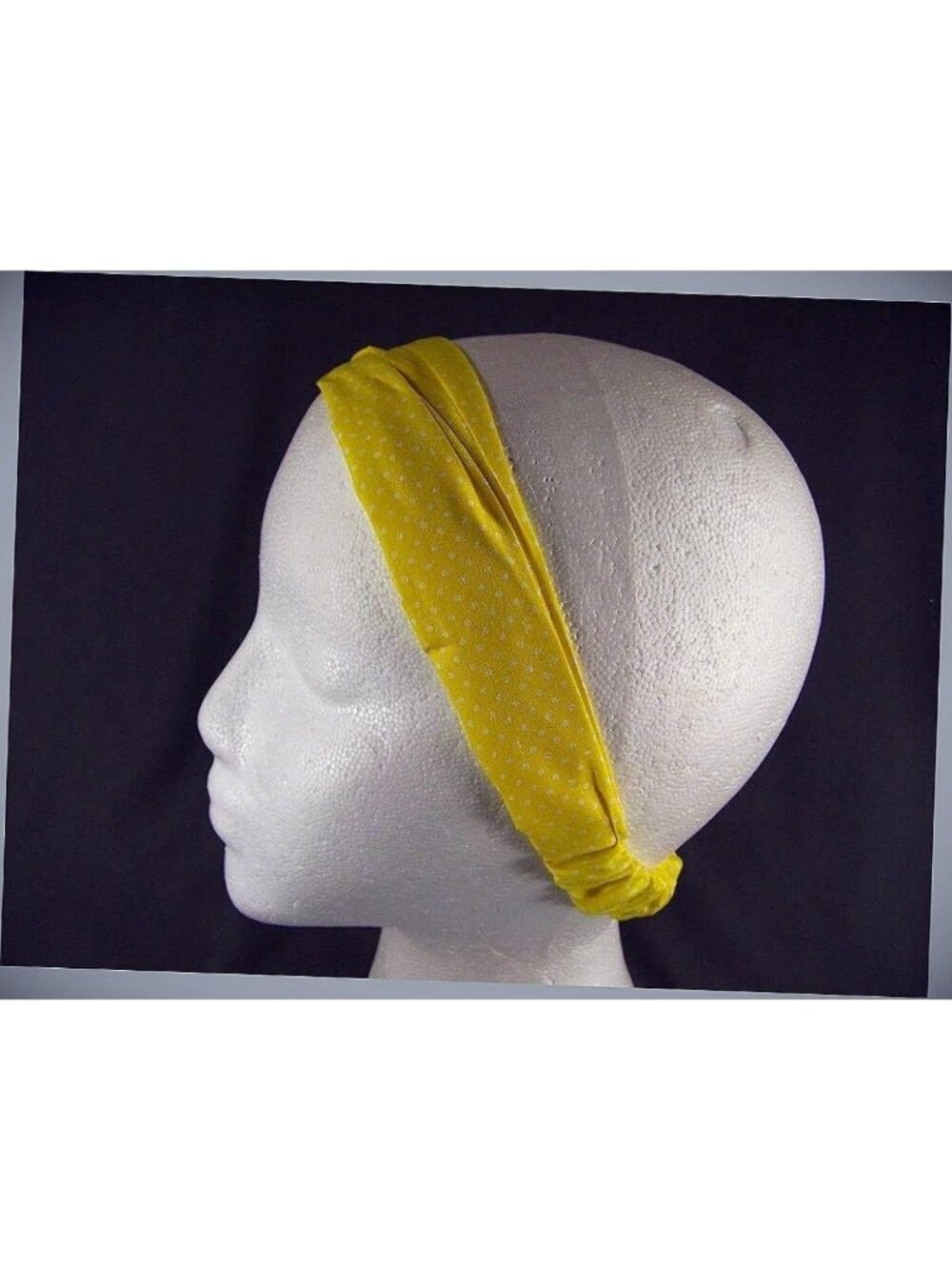 Yellow White Polka Dot Stretch Headband Kerchief Scrunchie Bandana Hair